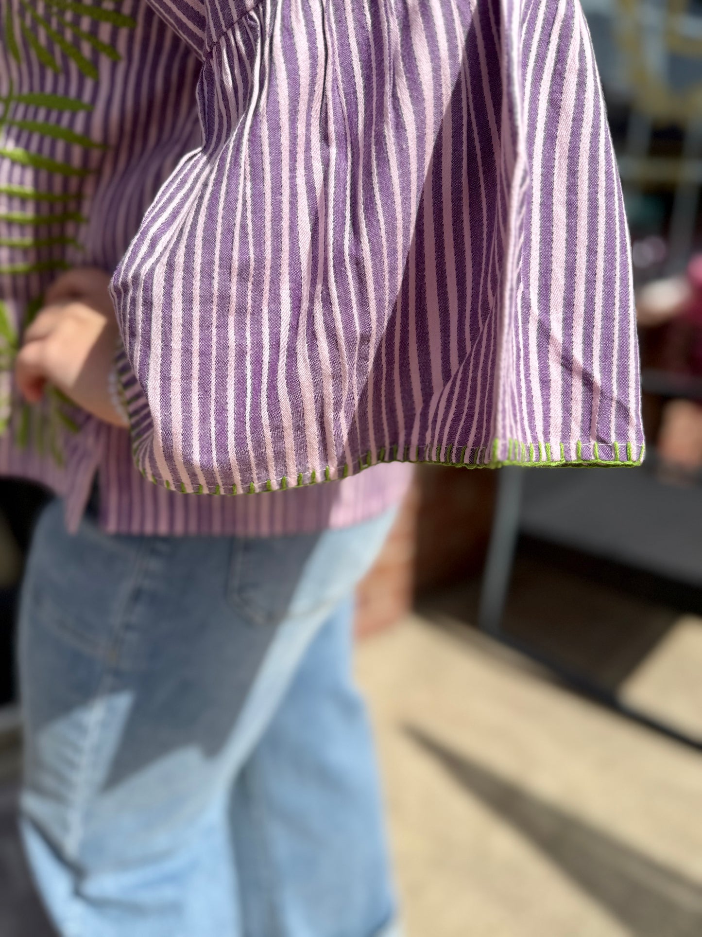 Purple Elena Blouse with wide sleeve, available in sizes XS-XL.