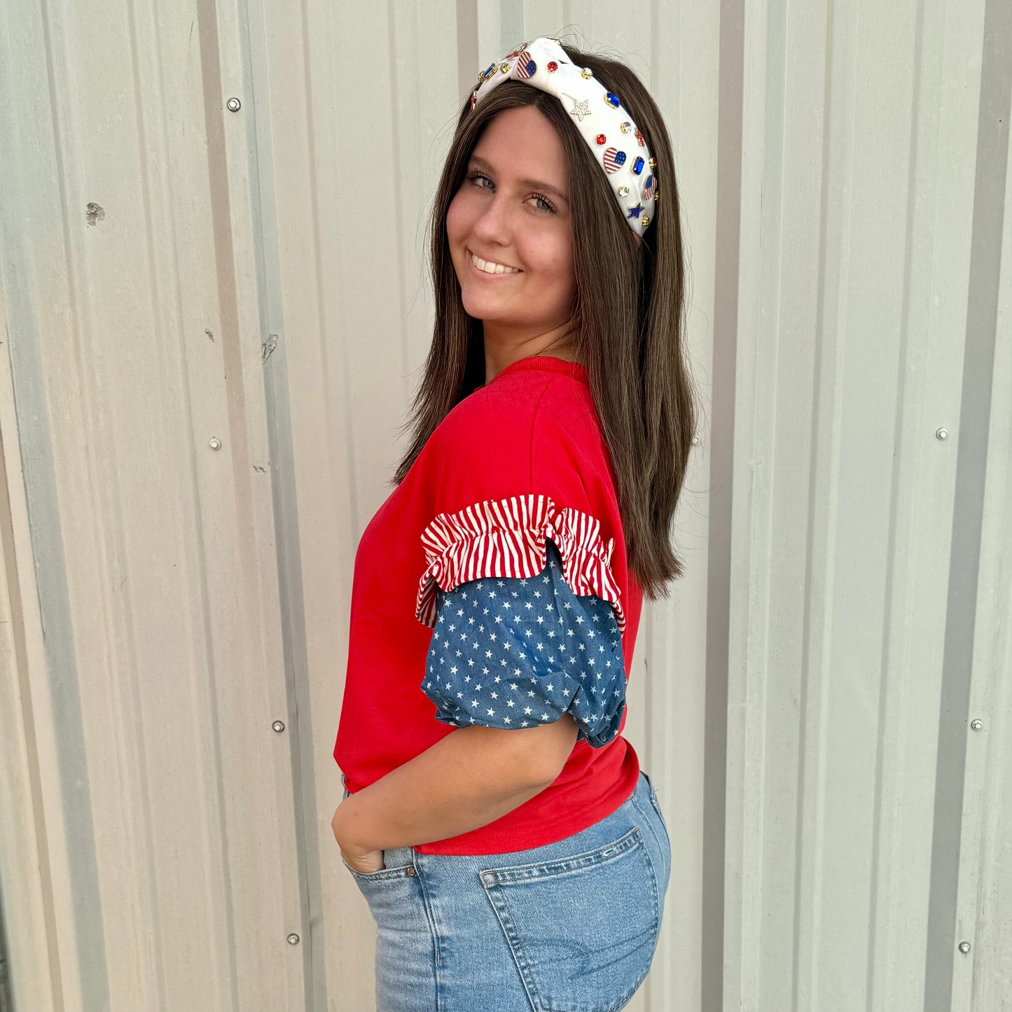 Liberty Ruffle Accent Puff Sleeve Top