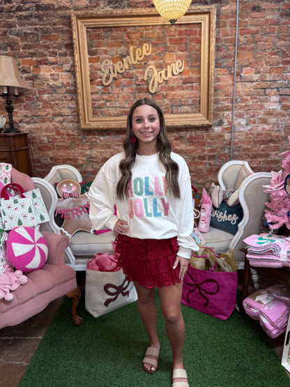 Holly Jolly Patchwork Crewneck Long Sleeve Top