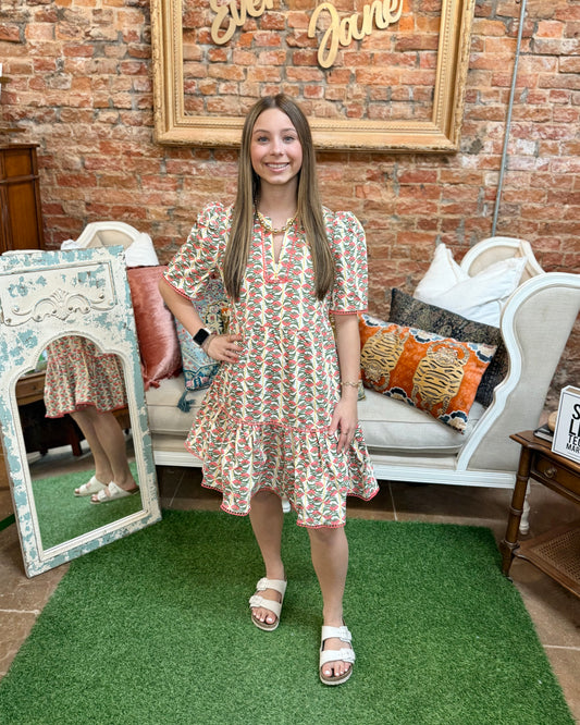 Adelyn Honey Vines Coral Dress