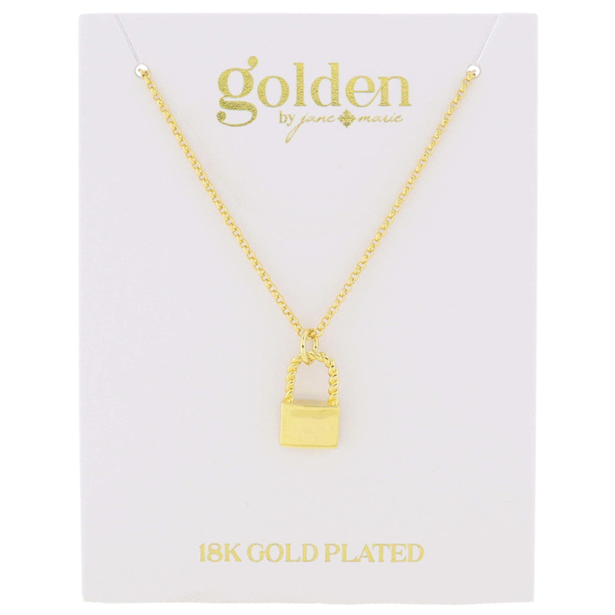 Gold small chain necklace with twist detail lock pendant