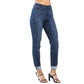 Judy Blue HW Pull-On Double Cuff Slim Jeans, available in sizes 0-20W. Medium wash with double cuff detail.