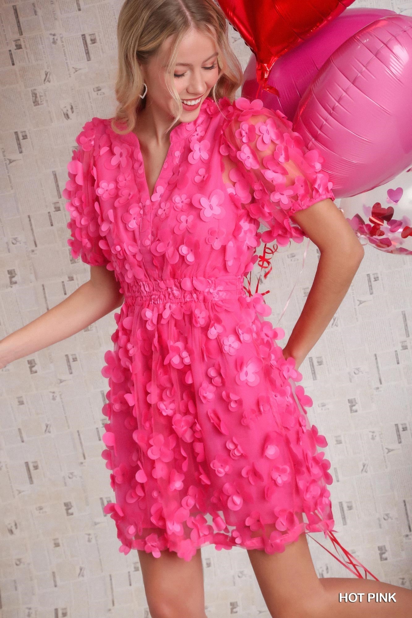 The Butterfly Organza Dress with Elastic Waistband & Balloon Sleeves is available in sizes S, M, L, and XL. This dress features a whimsical butterfly pattern on organza fabric with an elastic waistband for comfortable fit and balloon sleeves for a standout style detail.