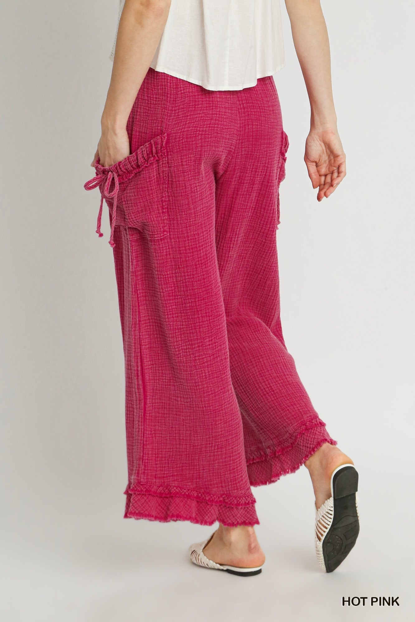 Mineral Washed Cotton Gauze Pants with Pockets