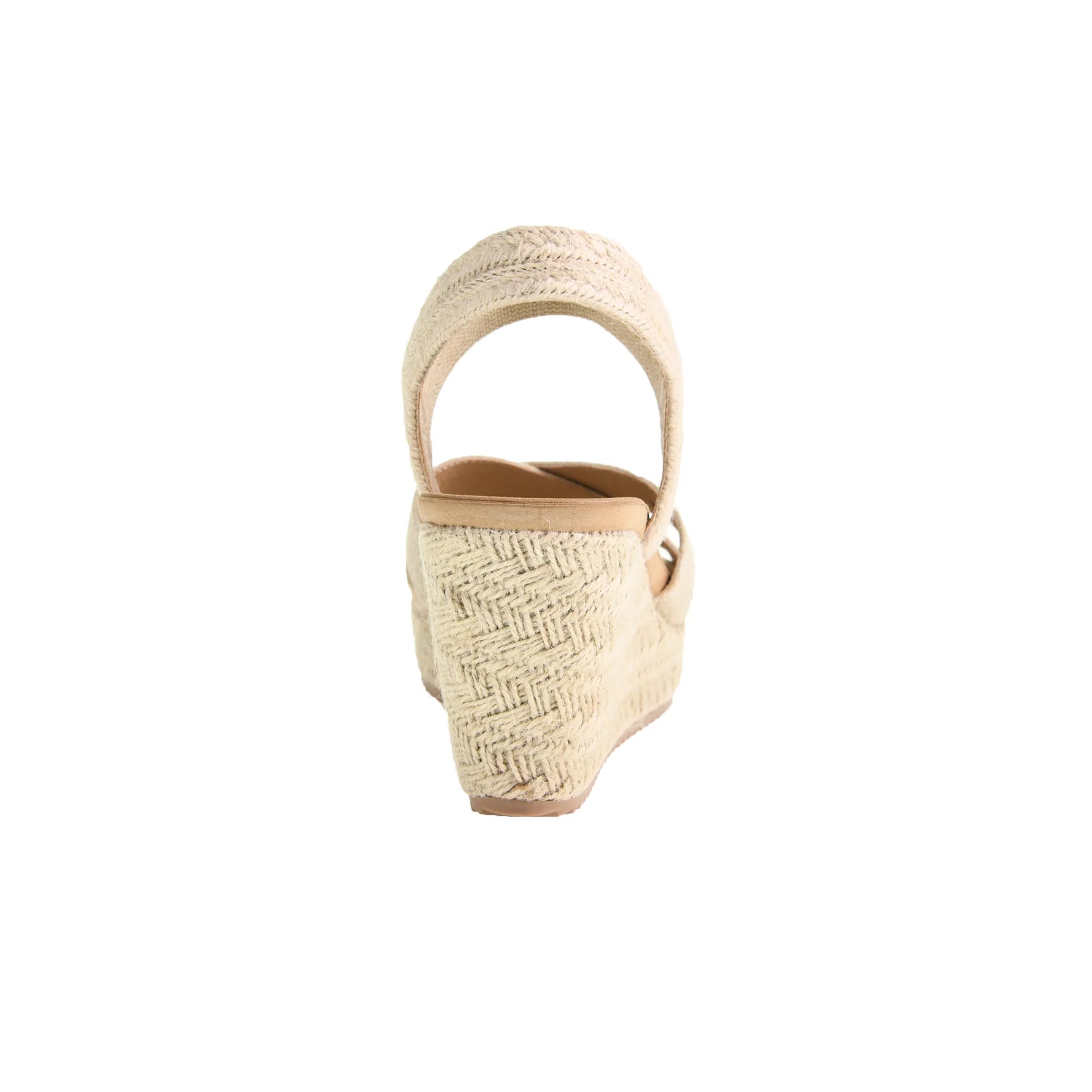 The Key Word Espadrille Wedge Sandal in Natural features a stretch gore, jute-wrapped heel, rear ankle strap, open-toe design, and platform sole. Available sizes: 6-10.