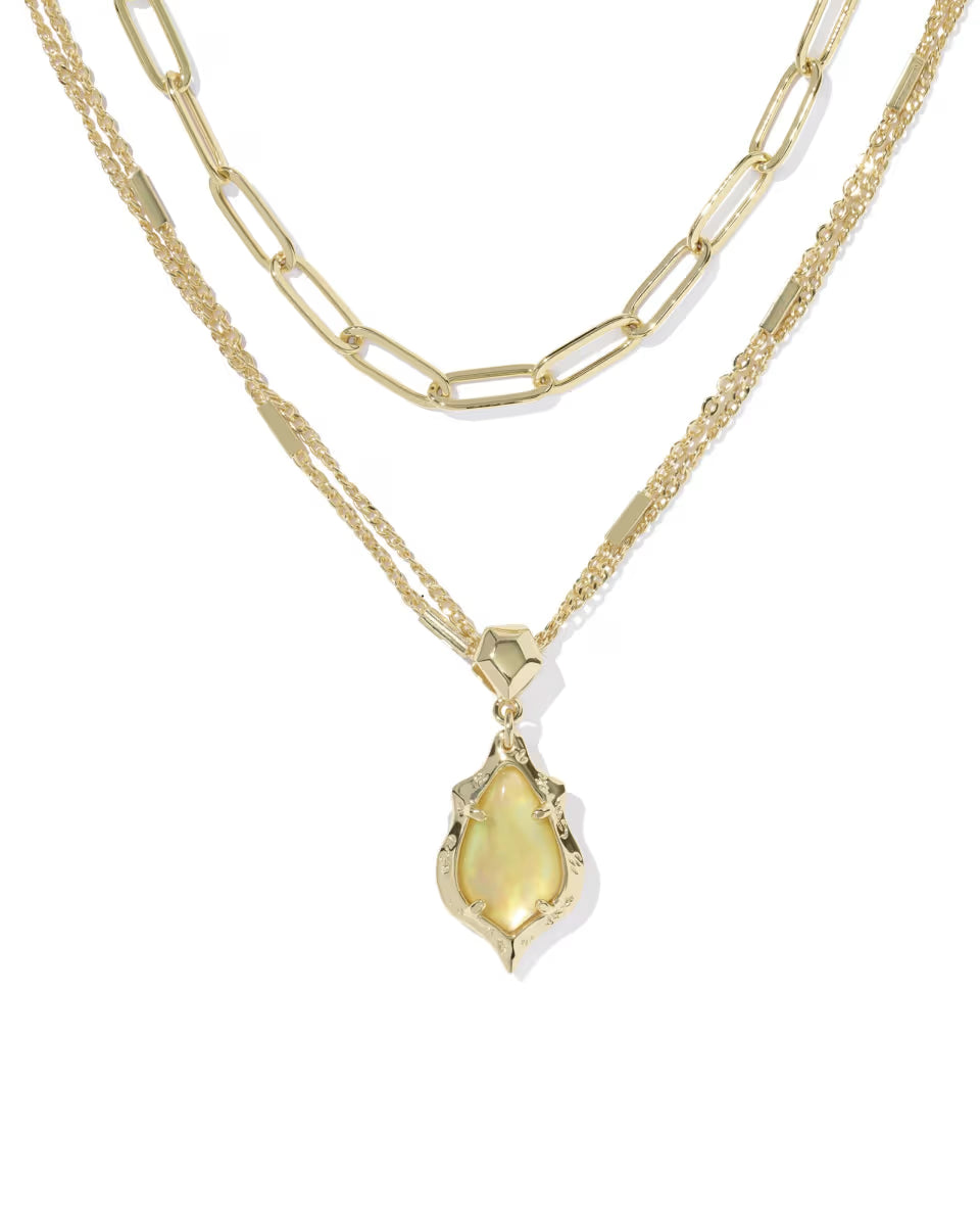 Layered gold necklace set with chunky chain and teardrop pendant; available in 16", 18", and 20" sizes.