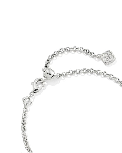 Mallory Crystal Silver Delicate Chain Bracelet with lobster clasp and small round floral charm with white CZ; available in multiple sizes.