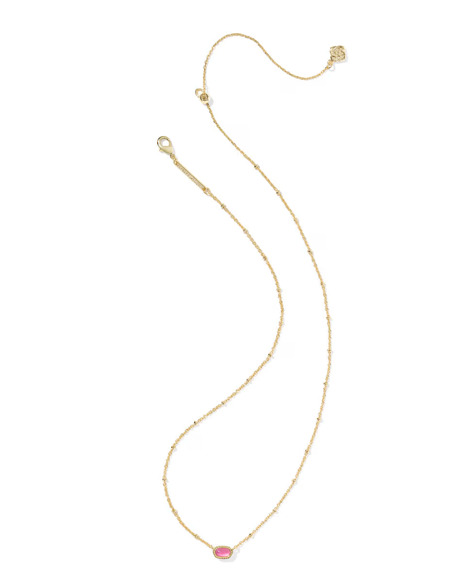 Mini Elisa Gold Satellite Short Pendant Necklace in Azalea Illusion by Kendra Scott, crafted in 14k yellow gold with a small oval Azalea Illusion gemstone pendant at the center; available in 15″–17″ adjustable lengths.