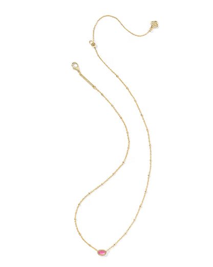 Mini Elisa Gold Satellite Short Pendant Necklace in Azalea Illusion by Kendra Scott, crafted in 14k yellow gold with a small oval Azalea Illusion gemstone pendant at the center; available in 15″–17″ adjustable lengths.