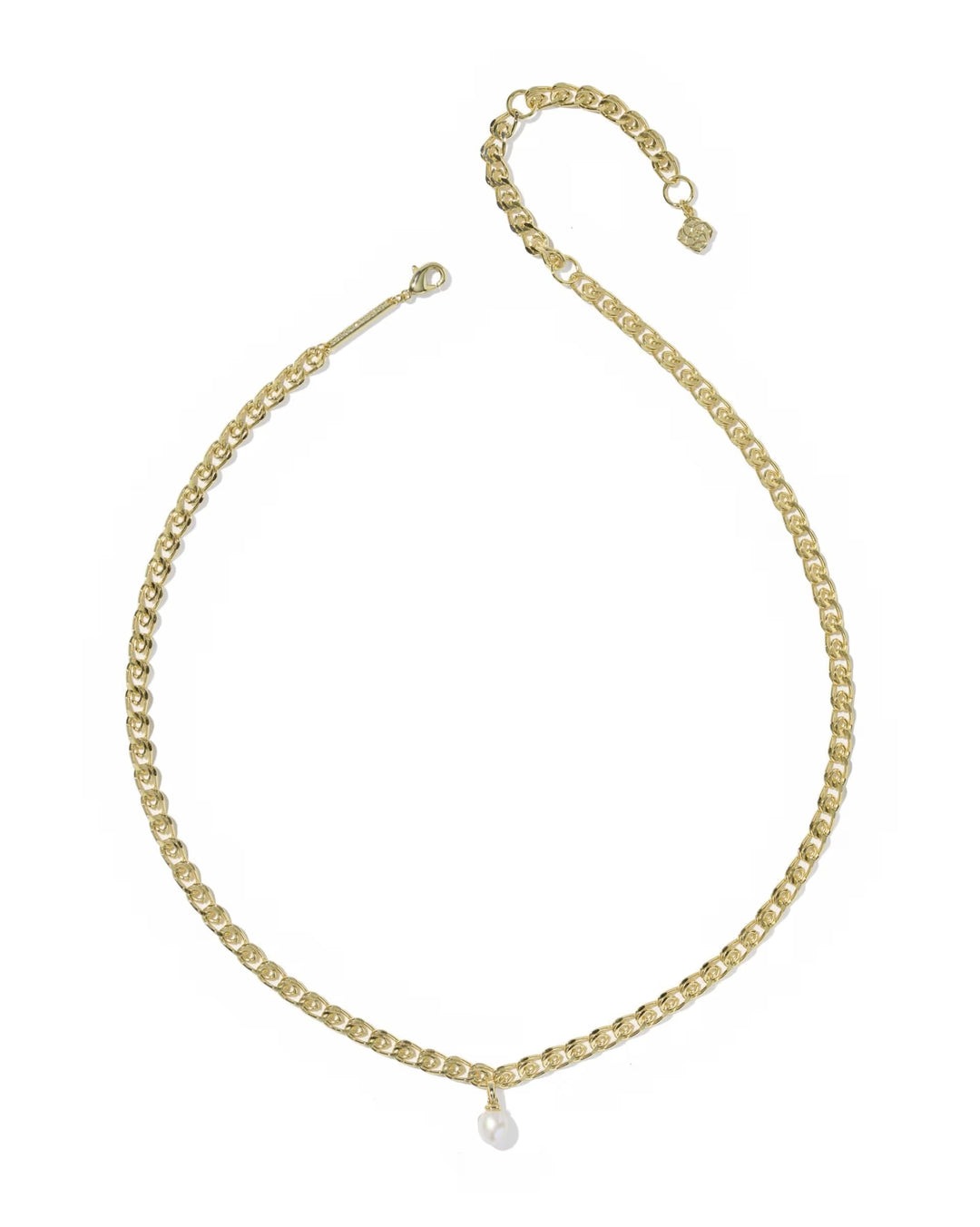 Oakland Pearl Gold Chain Necklace by Kendra Scott featuring a gold chain with a central freshwater pearl pendant and adjustable clasp. Available in multiple sizes.