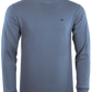 A Proud Blue Long Sleeve T-Shirt with sizing details, featuring a small logo on the upper left chest area.