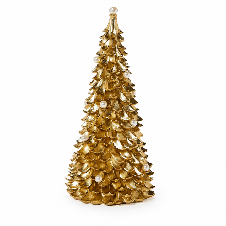 Gold Trees with Pearl Accents, available in 2 sizes, featuring layered, leaf-like branches in a gold ornamental design.