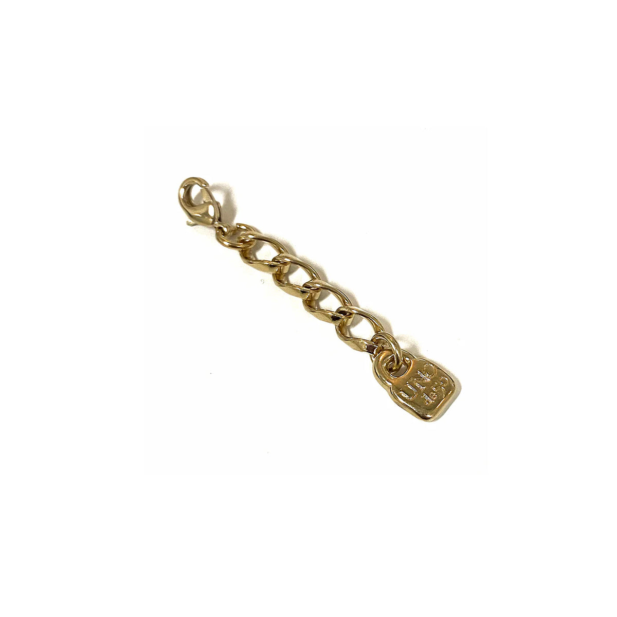 Gold chain link bracelet/necklace extension with small gold padlock charm in UNOde50 style. Available in multiple sizes.