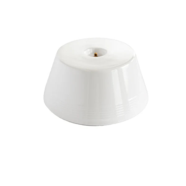 White BPA-free Pinstripes Melamine Low Riser, cone-shaped with flat base and central hole. Available in multiple sizes.