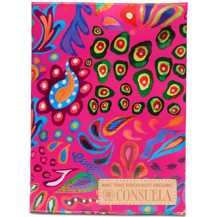 Ceci Notebook with colorful abstract cover, tan patch says "Make Today Ridiculously Awesome!" Available in multiple sizes.