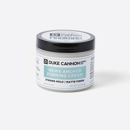 News Anchor Forming Cream, 4 oz (113g) jar, strong hold, matte finish, water-based formula. Sizes available: 4 oz (113g).