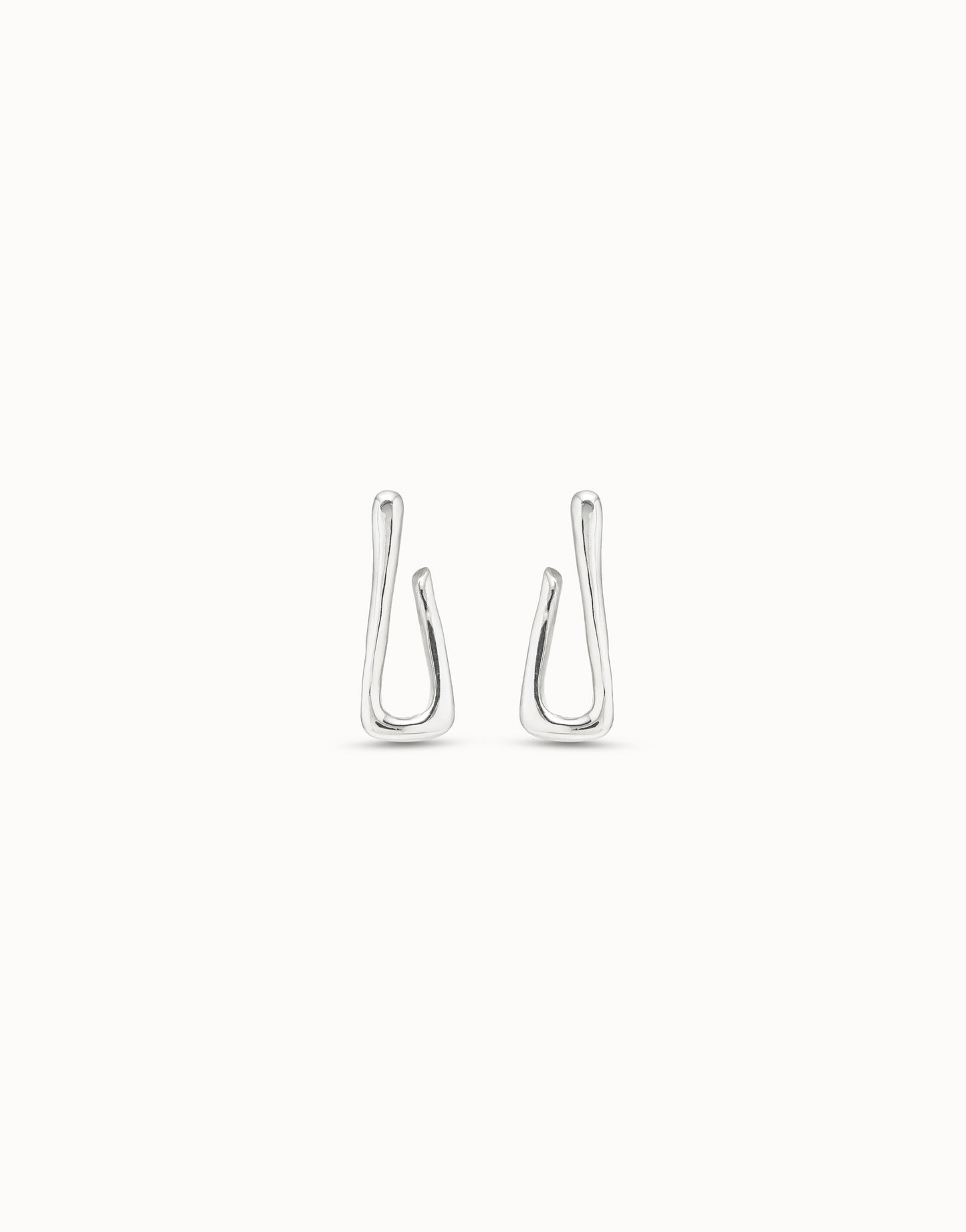 Minimalist, handcrafted sterling silver link-shaped hoop earrings available in multiple sizes.