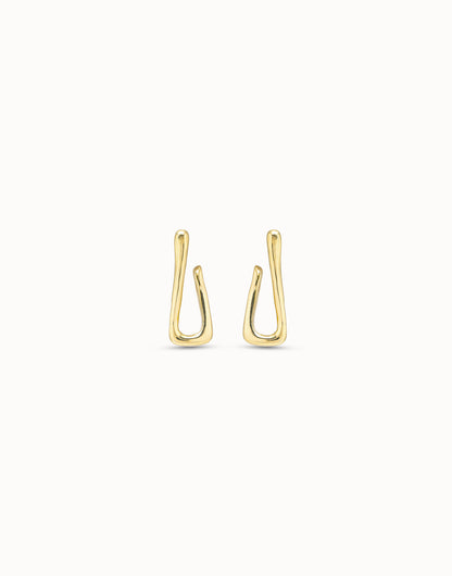 Minimalist 18K gold-plated link-shaped hoop earrings with abstract curved hook design; available in multiple sizes.