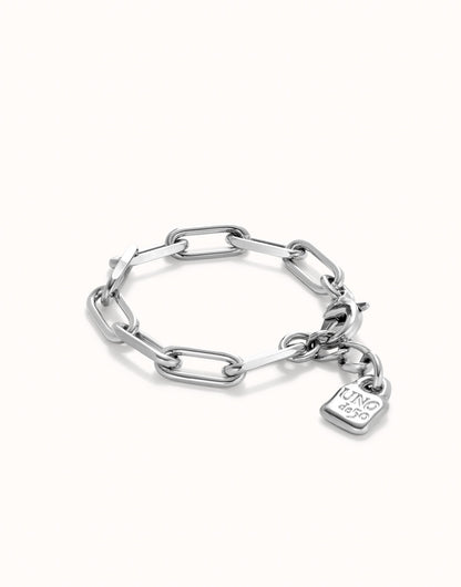 Sterling silver bracelet with oversized oval chain links and a rectangular "KING ICE" padlock charm, polished finish. Available in multiple sizes.