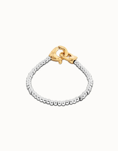 Beaded Bracelet with silver-plated beads and gold carabiner clasp. Available in S, M, L.