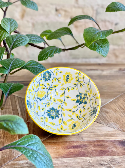 Classic Collection Tidbit Bowl with blue and yellow floral design; available in 4", 6", and 8" sizes.