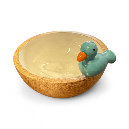 Wood Bowl with Blue Bird