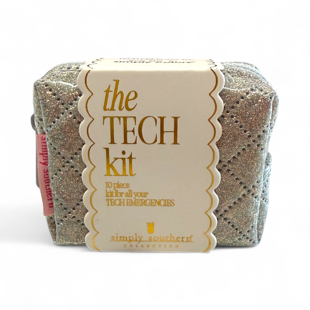Small glittery silver zip pouch labeled "Girl&