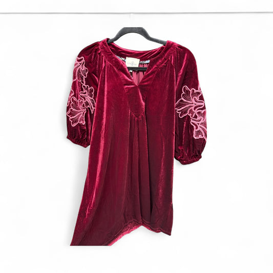 Wine Velvet Puff Sleeve Dress