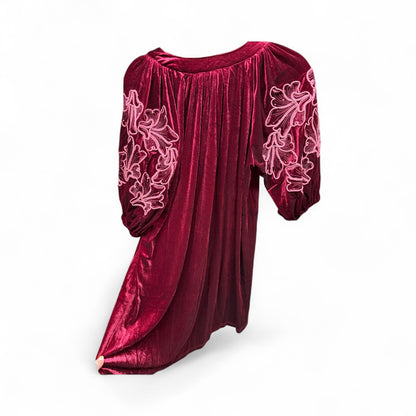 Wine Velvet Puff Sleeve Dress