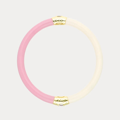 Pink & Ivory Yin & Yang Bangle: half pink, half cream, gold-tone connectors; available in multiple sizes.
