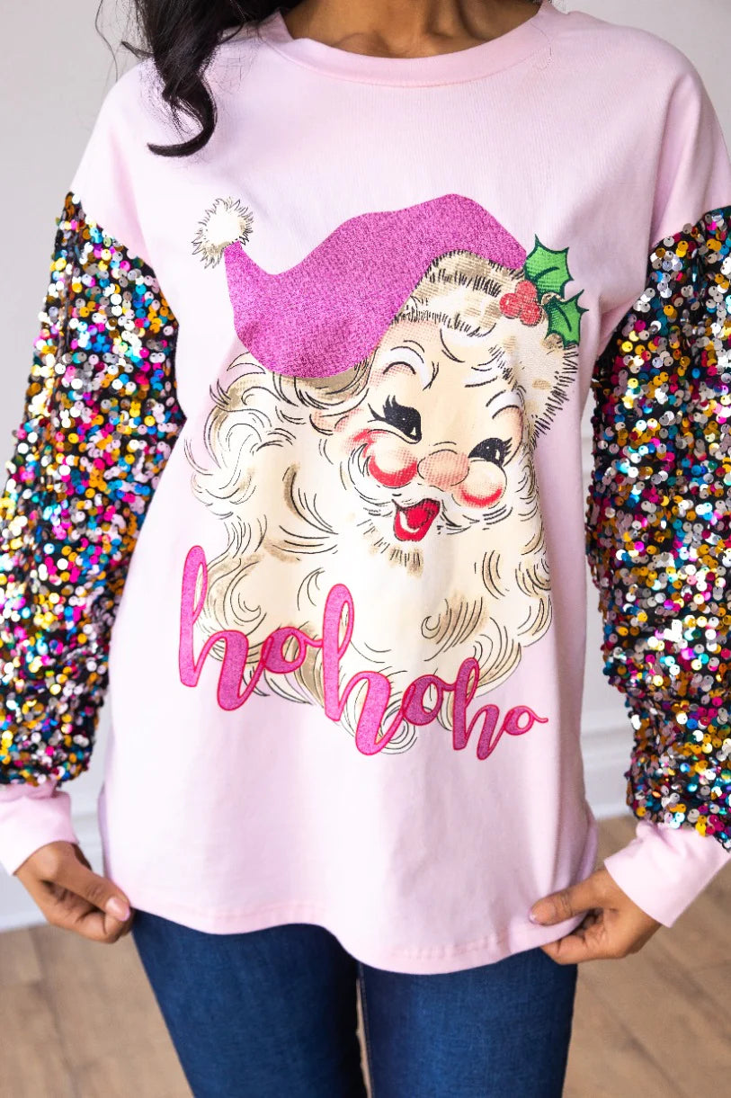 Pink Sequin Sleeve Santa Clause Shirt