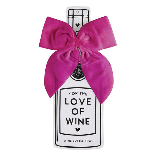 Velvet Wine Bottle Bow gift tag, handcrafted in India, features "For the love of wine" with heart motifs. Adds an elegant touch to any wine gift. Available size: One size fits all standard wine bottles.