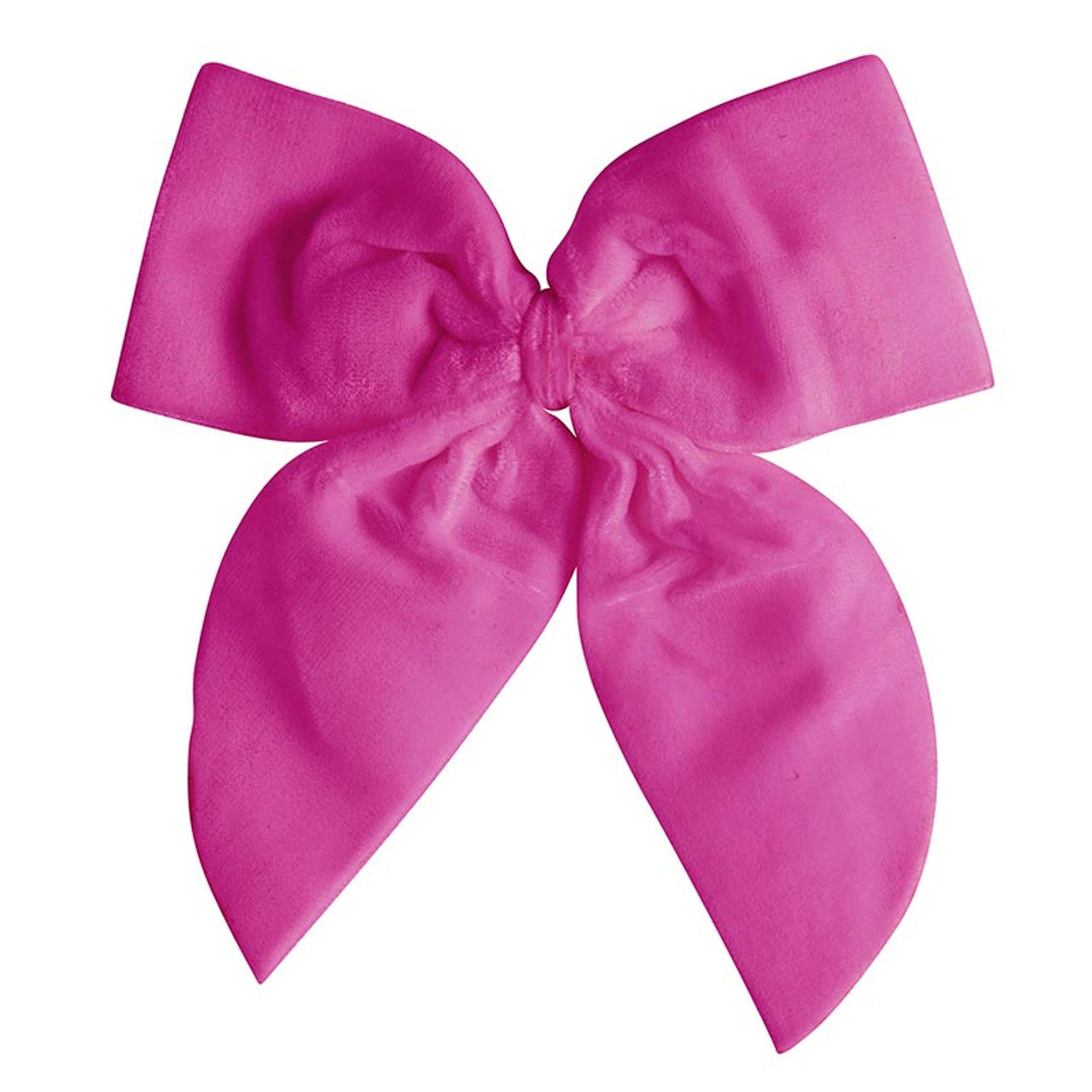 The Velvet Wine Bottle Bow is a large, bright pink bow with two long tails. It is handcrafted in India and serves as an elegant accessory to transform any wine bottle into a memorable present.
