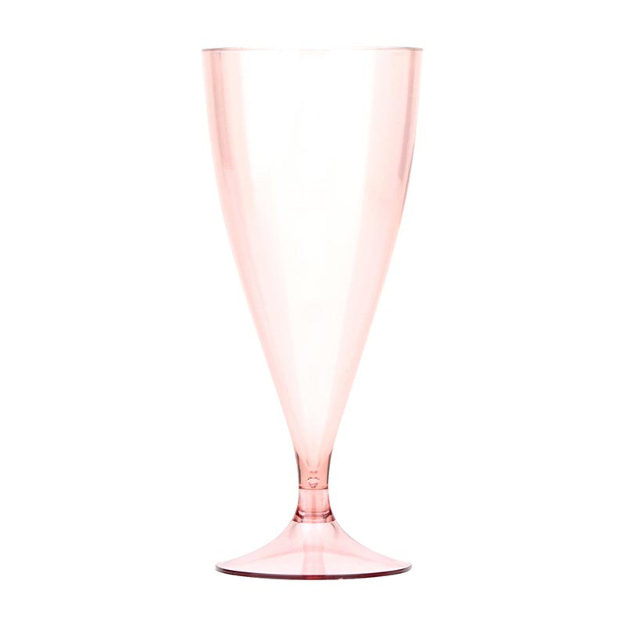 Transparent pink Bubbly Acrylic Champagne Bottle + Glasses set; flute with wide bowl, slender stem. Sizes: standard, large.