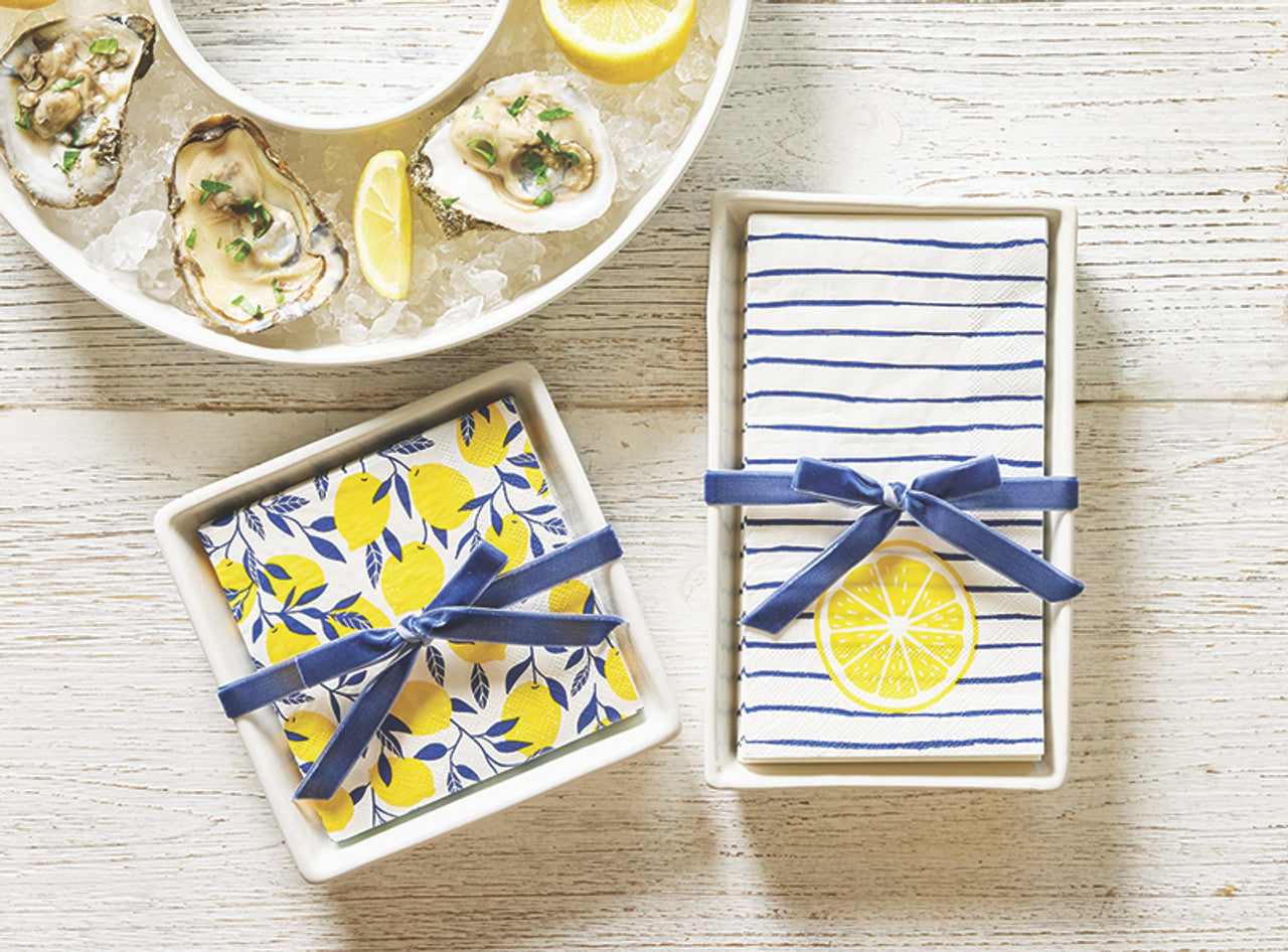 Ceramic Napkin Tray + Lemon Napkins
