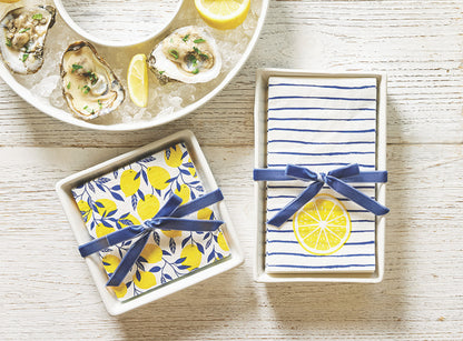 Ceramic Napkin Tray + Lemon Napkins