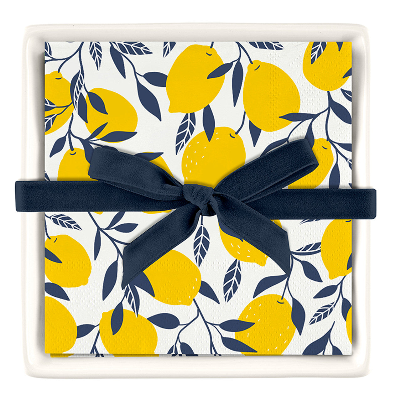 Ceramic Napkin Tray + Lemon Napkins