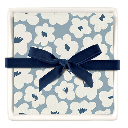 Ceramic Napkin Tray + Napkins - White Flowers