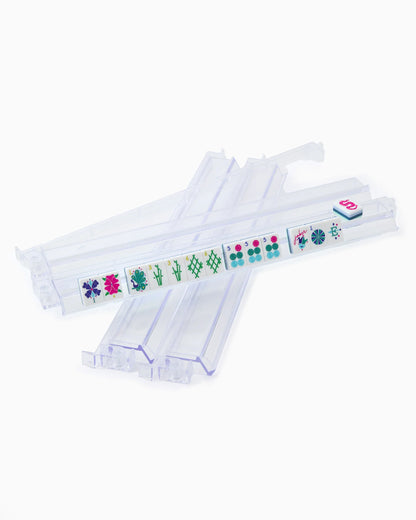 Clear Acrylic Rack & Pushers Set with four clear acrylic Mahjong racks for American Mahjong. Available in standard and large sizes.