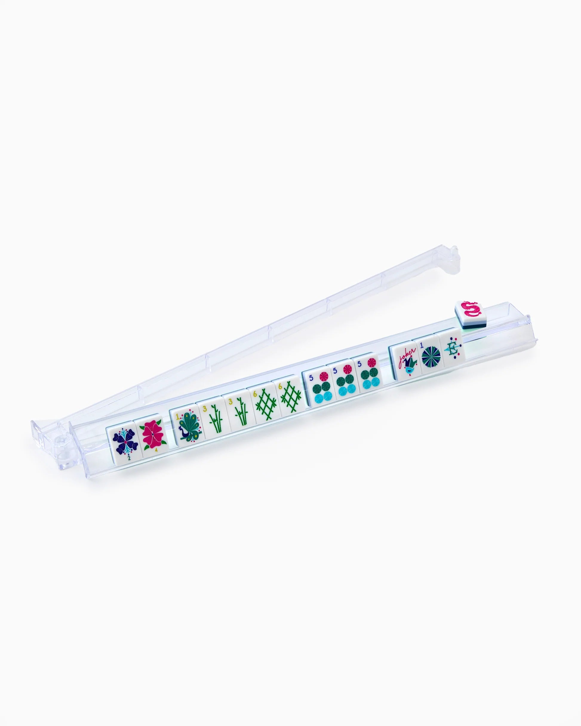 Clear Acrylic Rack & Pushers Set holds Mahjong tiles. Available sizes: standard and extended. For American Mahjong play.