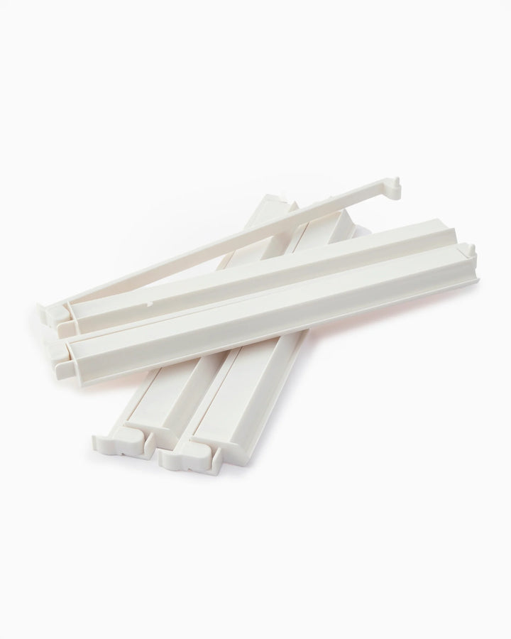 Set of four white acrylic Mahjong rack and pusher sets. Available sizes: standard, 18", 19".