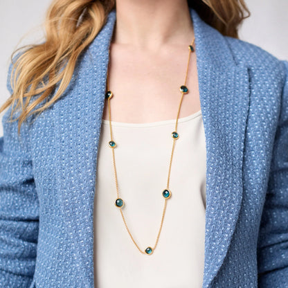 Rainbow Station Necklace | Montana Blue: 24K gold-plated, blue gemstones. Available in 16", 18", and 20" lengths.