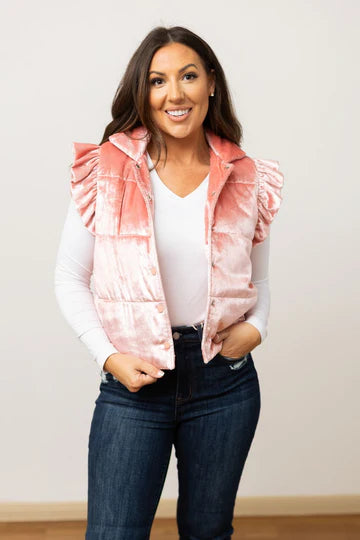 Shimmer Ruffle Sleeve Puff Vest