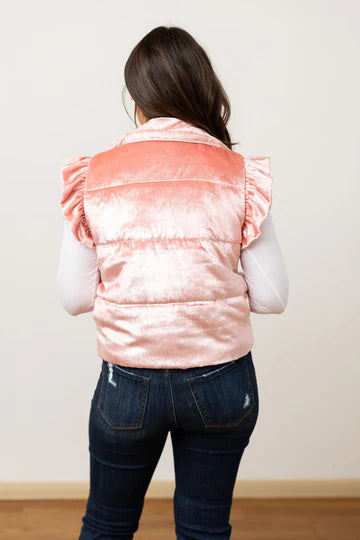 Shimmer Ruffle Sleeve Puff Vest