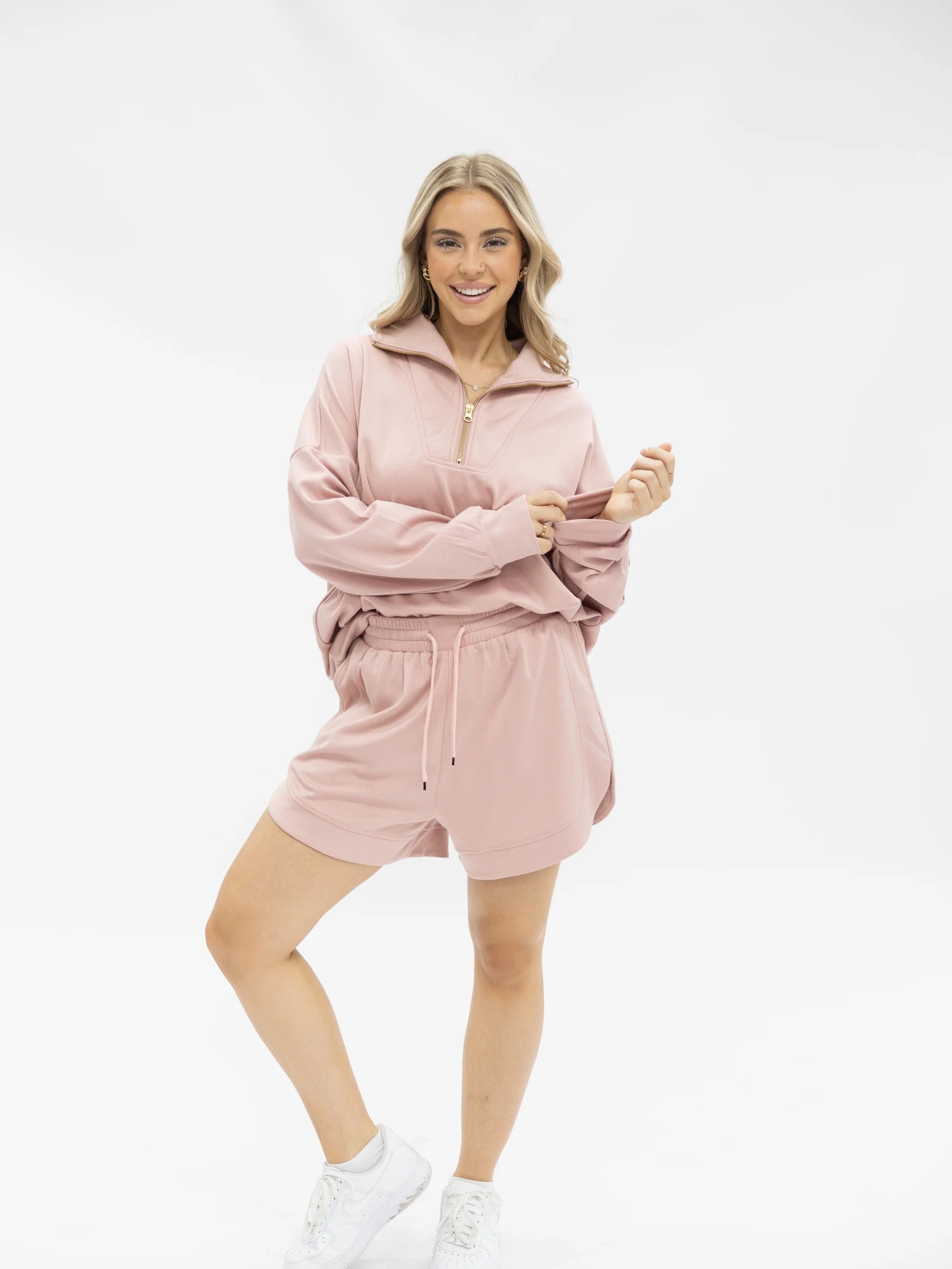 Pink Butter Soft Shorts with comfy elastic waistband. Available in sizes XS-XL.
