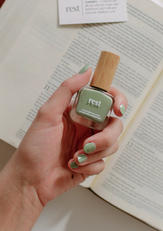 'rest' sage green nail polish | reminder nail polish