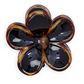 Five glossy, black and brown tortoise print petals form a flower-shaped claw clip. Available in small and large sizes.