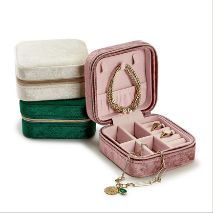 Keep it Safe Plush Velvet Multi Compartment Jewelry Box with soft velvet, multiple sections; available in small and large sizes.