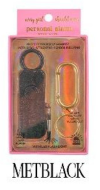 Simply Southern Personal Alarm includes a black glittery alarm device, gold keyring, gold carabiner, and gold keychain. Sizes available: Not specified.