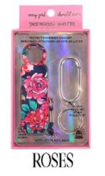 Simply Southern Personal Alarm:
- Color: Pink
- Design: Floral
- Features: Keychain, Metallic Clip
- Markings: "ROSES" at the bottom
- Sizes available: n/a